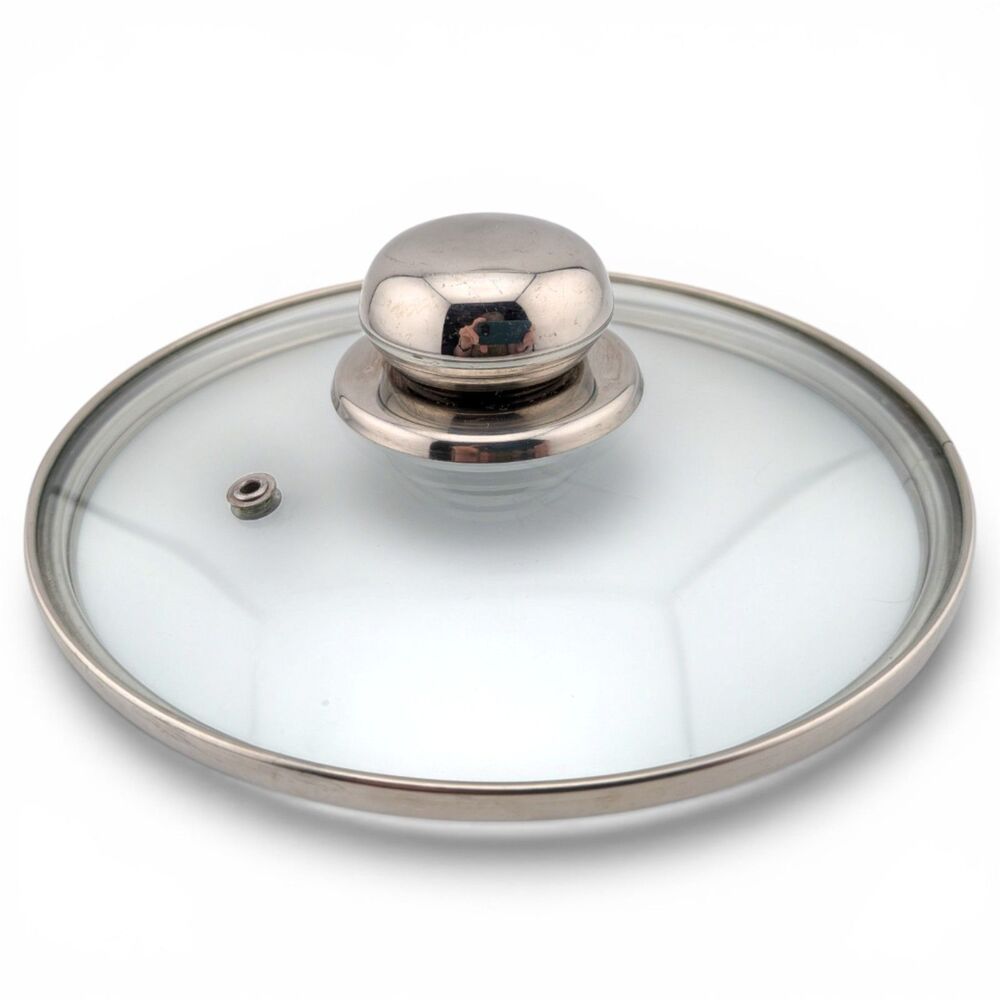 Tempered Glass Pot Lid Replacement Stainless Rim Knob Steam Vent Inside Rim 7"